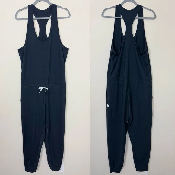 Vuori Lux Romper Racerback Sleeveless Jumpsuit in Ink Heather Blue